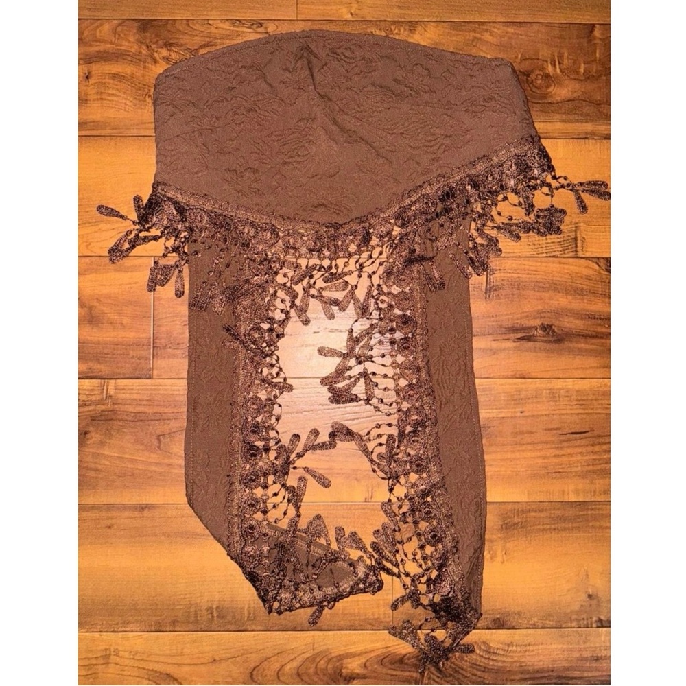 Brown Cocoa Fringe Lace Tie-Back — Y2K Fairy Grunge Coquette Crop Top Sz Large